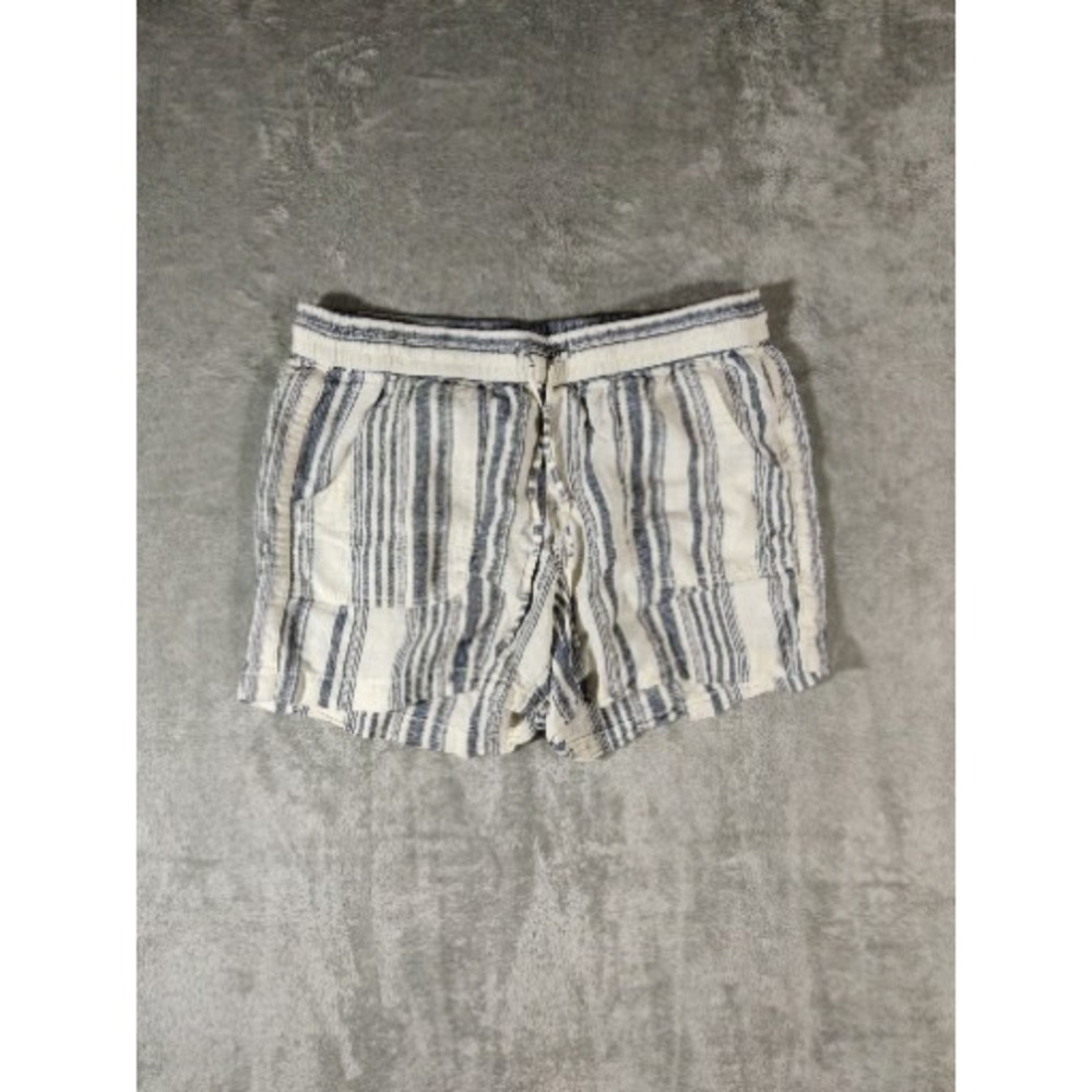 Faded Glory Shorts Womens 10 Beige Blue Striped Linen Blend Casual Normcore